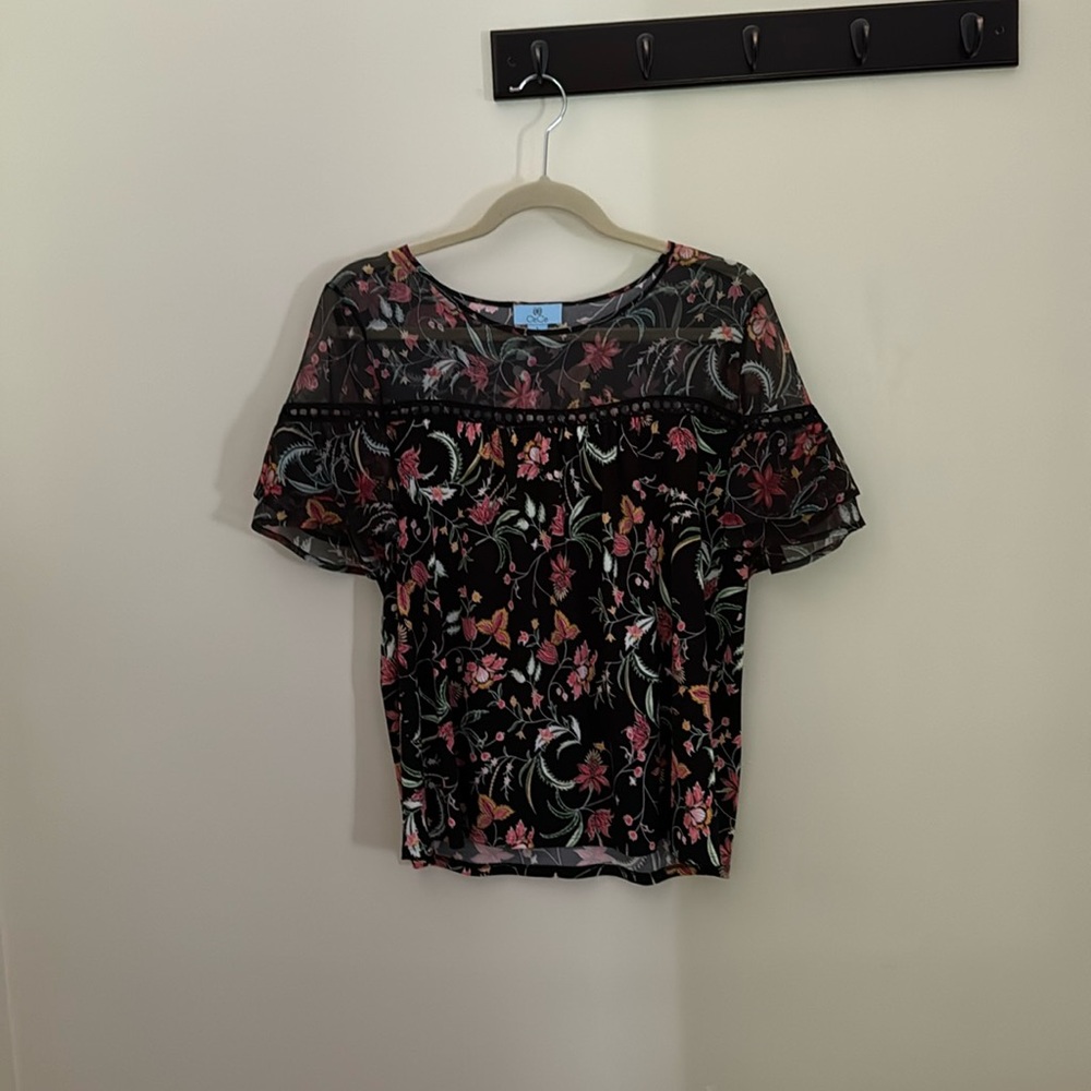 Cece black floral blouse